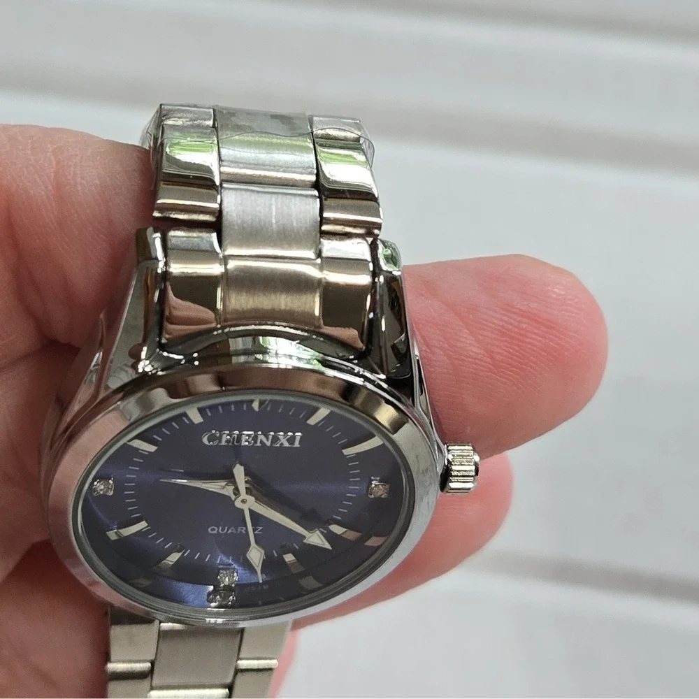 Chenxi CX021L Women's Quartz Watch Dark Blue Dial,SS Band,Rhinestone Markers.